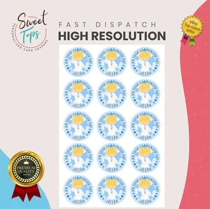 15X 2" HOLY COMMUNION PERSONALISED ROUND EDIBLE CUPCAKE TOPPERS - Picture 1 of 1