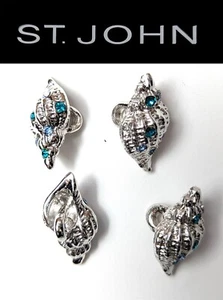 St John Knits Silver Tone Conch Shell Turquoise Crystals Replacement Buttons - Picture 1 of 1