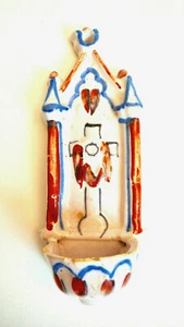 BÉNITIER FAIENCE DU SUD OUEST (MARTRE TOLOSANE ?) XIXè Ht 19 cm TRÈS BON ÉTAT - Imagen 1 de 4