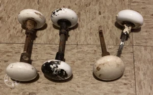 Lot of 3 Pairs of Original White Porcelain Door Knobs construction Salvage - Picture 1 of 9