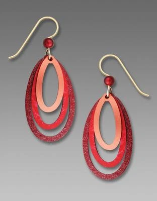 Adajio Earrings Sterling Silver Hook Rich Red and Copper Three Layer Ovals - Image 1 of 4