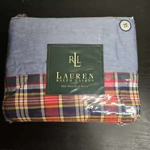 LRL Ralph Lauren Azul Cambray Kennebunkport Sábana Blanca Doble Plana Nueva - Imagen 1 de 4