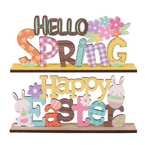 Easter Table Sign Wooden Happy Easter Table Centerpiece Sign Hello Spring Sign - Picture 1 of 14