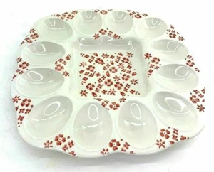 FARVAL Portugal Huevo Plato Pintado a Mano Lavavajillas Congelador Seguro Rojo y Blanco roto - Imagen 1 de 5