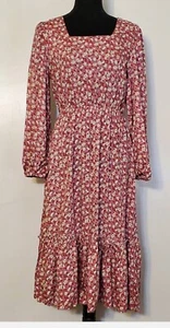 Neu Blumenmuster Midi Rüschensaum Buttom Up Kleid Damen Taille schmal Kleid elegant groß - Bild 1 von 1