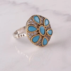 Gorgeous Flower Handmade Jewelry 925 Sterling Silver Turquoise Women Ring Size 8 - Picture 1 of 5