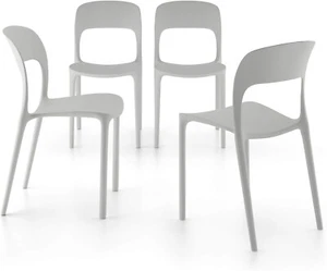 3X White Dining Chairs Plastic Stackable Bar Cafe Bistro Patio Garden Restaurant - Picture 1 of 4