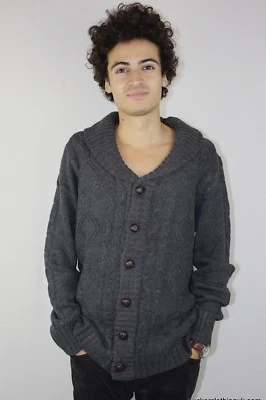 VINTAGE Mens Aran Cardigans Knitted Chestnut Buttons Slim Fit - Image 1 of 3