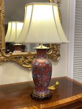 Petite, Moriage Textured, Hand-Painted Chinese Porcelain Table Lamp w/ Shade