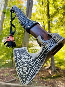 Handmade Viking Axe Carbon Steel Blade Rosewood Hunting Camping Outdoor Norse AU - Picture 1 of 7