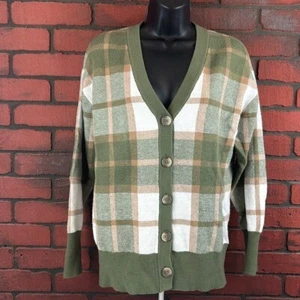 Rachel Zoe Womans Checkered Button Down Sweater Medium Grannycore Warm Winter - Picture 1 of 7