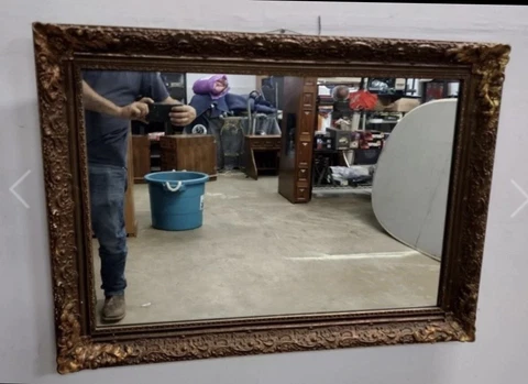 French Style Gilt Gold Carved Large Beveled Wall Mirror Cover
