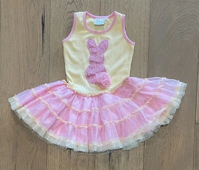 *Ooh! ¡La La Couture! Vestido Tutú Rosa Brillo Conejito de Pascua con Tul Talla 4T Foto 1 de 4