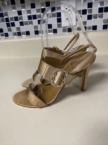 Valentino Garavani Gold/Tan Elegant Rhinestone Buckle Heel Sz 35 $675 Sling - Picture 1 of 6