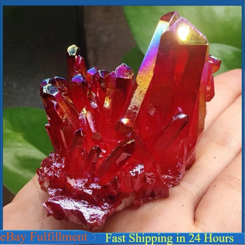 100g Natural Quartz Crystal Cluster Angel Aura Red Titanium Stone Mineral Reiki - Image 1 of 4