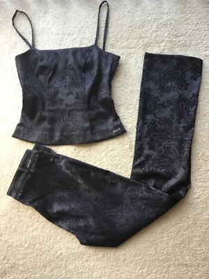 Guess black paisley pant 29 top M set suit dress marciano jean jacket - Image 1 of 4