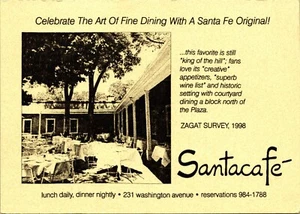 Postal Santacafe Restaurante Santa Fe Nuevo México Encuesta Zagat 1998 - Imagen 1 de 2