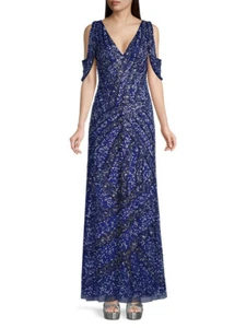 Aidan Mattox Fully Beaded Cold-Shoulder Gown, V-neck, Back zip, Size 0, $550 NWT - Picture 1 of 5