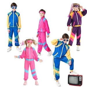 Kids Girls 80s Costume Boys Child Tracksuit 1980s Height Of Fashion Party Disco - Picture 1 of 17