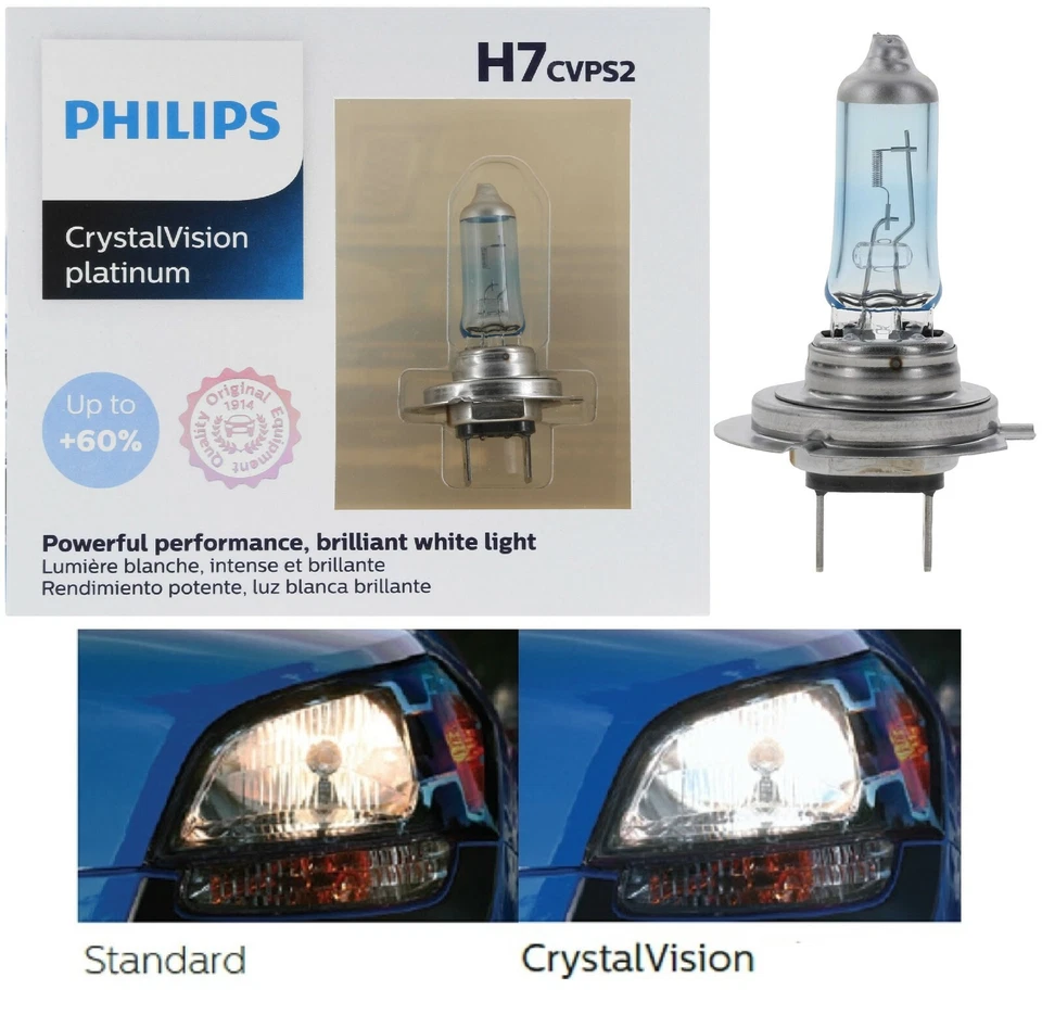 Philips Crystal Vision Platinum H7 55W Two Bulbs Head Light Low Beam Replace Fit - Image 1 of 4