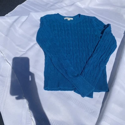 Studio Works Sweater Womens Size Small Petite PS Aqua Blue Crochet Long Sleeve - Image 1 of 4