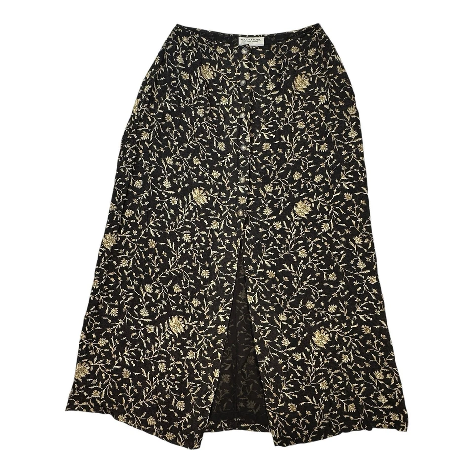 Saia Maxi Feminina Vintage Emanuel Ungaro Tamanho 6 Floral Marrom Botões Linha A Y2K - Imagem 1 de 4
