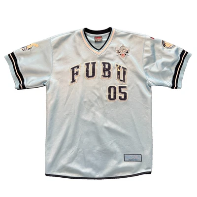 Vintage 90s FUBU 05 Limited Edition Blue Jersey Athletic League Men's sz.  Large - Image 1 of 4