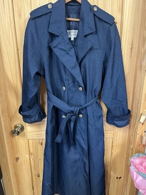 VTG J Gallery Trench Coat Double Breasted Pleated Back Swing Navy Women’s 6 Exc - Image 1 of 4