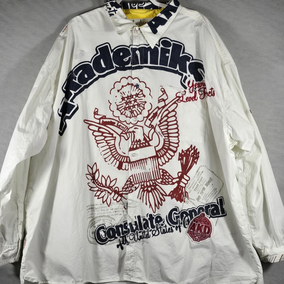 Camisa De Colección Akademiks AKDMKS Gráfica Abotonada 4XL Blanca Roja Azul Hip Hop Y2K Foto 1 de 4