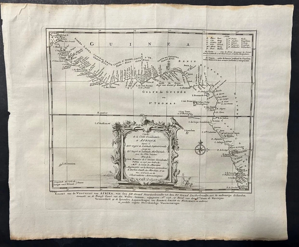 MAPA ANTIGUO GRABADO EN COBRE BELLIN & VAN SCHLEY COSTA OESTE ÁFRICA 1753 Foto 1 de 1