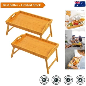 Eco-Friendly Bamboo Bed Trays - 2 Pack with Folding Legs for Stylish Dining - Picture 1 of 9