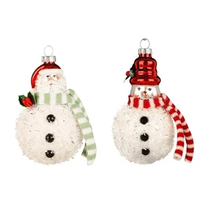 2 Pieces Glass Santa and Snowman Decoration Christmas Tree Hanging Ornament - Picture 1 of 8