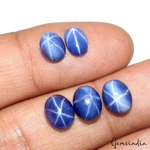 5 Pcs Natural Star Blue Sapphire 7-8mm Oval Cabochon Loose Gemstones Lot 14.40 C - Picture 1 of 6