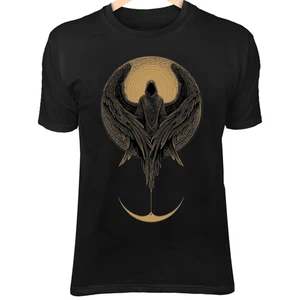 Camiseta Moon Reaper II - Cara de calavera, alas negras, equilibrio de media luna, arte gótico - Imagen 1 de 5