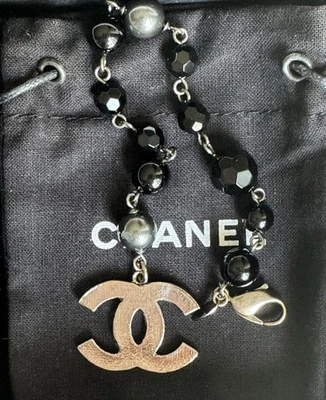 Chanel Bracelet Black and Silver Pearls & beads gunmetal hardware CC logo charm - Image 1 of 4