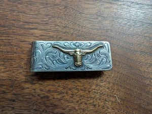 King Ranch Longhorn Silber & Gold Geldklammer Sterling Silver Overlay mit Goldfeile - Bild 1 von 2