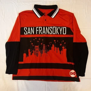 Disney San Fransokyo Shirt Mens XXL Long Sleeve Polo Black Orange White - Picture 1 of 7