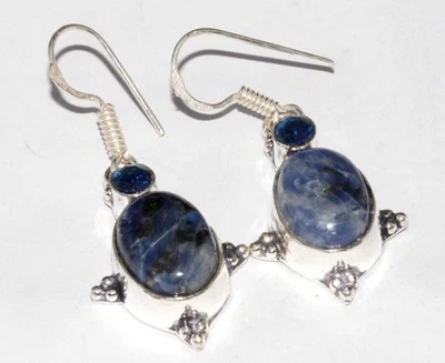 Trending Sodalite Iolite Topaz 925 Silver Plated Gemstone Earrings 1.6" GW - Image 1 of 3