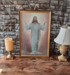 Jesus Christ Framed Lithograph By Warner Sallman 1940 Size 25 1/2 X 17 Inches - Picture 1 of 12