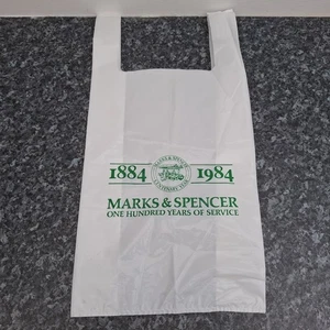 Vintage 1980er Marks & Spencer Centenary grün & weiß Kunststoff Tragetasche - Bild 1 von 22