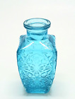 Small Detailed Teal Colored Cut Glass Design Square Decanter/Bud Vase H= 5.25 in