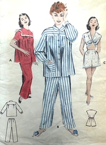 Vintage 1950s Pajama Pattern Yoked CROPPED TOP SHORTS Butterick 6996 Sz14 B32 - Picture 1 of 9