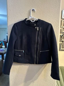 Banana Republic Blue Off Center Button Full Zipper Up Blazer Moto Jacket Size PM - Picture 1 of 4