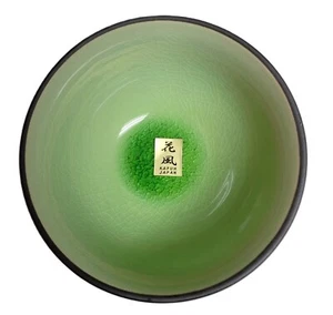 Japanese GREEN CRACKLE Rice Bowls Brown Exterior (set of 4) - Picture 1 of 2