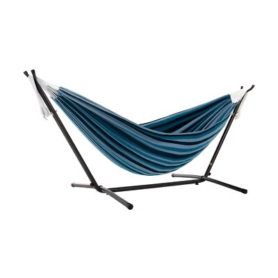 Vivere Double Cotton Hammock with Space Saving Steel Stand, Blue Lagoon (450 ... - Image 1 of 4