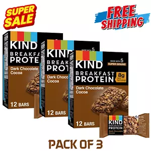 3 Packs- KIND Breakfast Gluten Free Dark Chocolate Cocoa Protein 12 Snack Bars - Picture 1 of 1