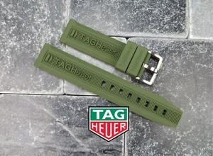 New 20 mm Authentic TAG HEUER Soft Rubber Strap Green OEM Diver Watch Band G - Picture 1 of 4