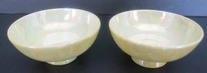 2 PC VINTAGE PORCELAIN OPEN SALTS NUT DISHES IRIDESCENT YELLOW JAPAN - Picture 1 of 3