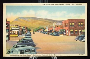 Postcard Main Street And Business District Cody Buffalo Bill Old Town Wyoming WY - Picture 1 of 12