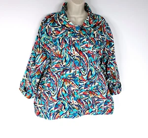 Draper's & Damon's Womens Jacket 2X Blue Red 3/4 Sleeve Button Front Pocket - Picture 1 of 12